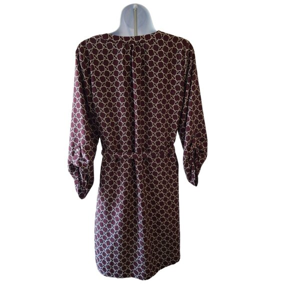 LOFT Outlet Chain Print Belted Long Sleeve Dress Womens Medium Maroon - Picture 3 of 8
